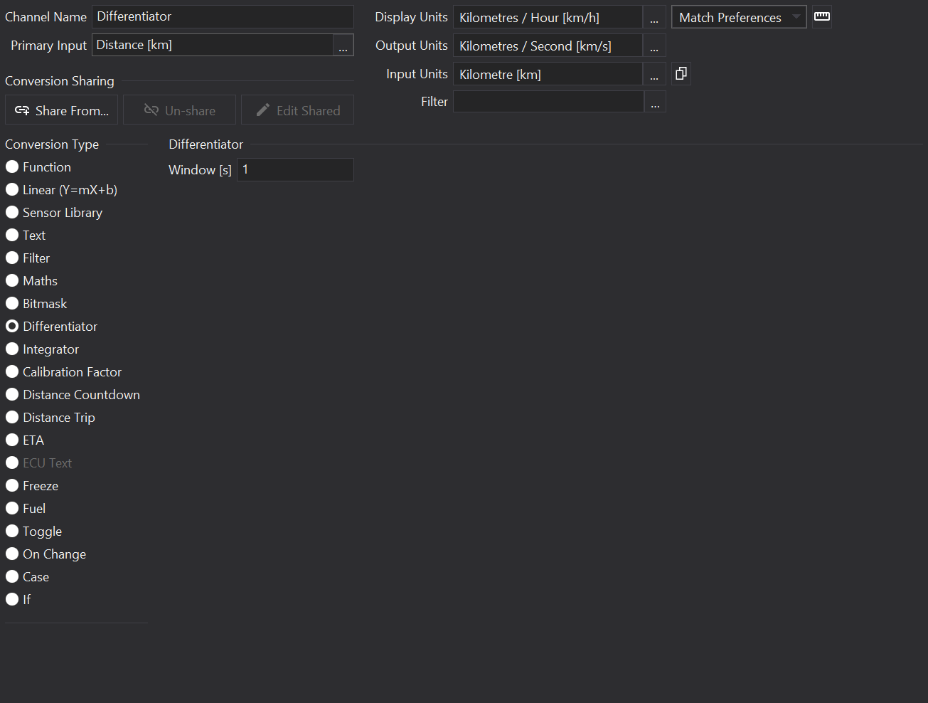 Differentiator Channel Editor
