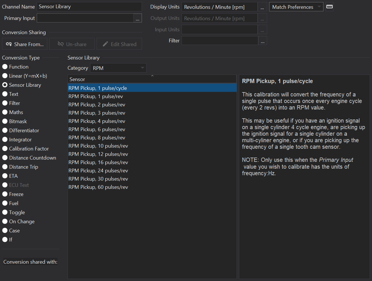 Sensor Library Channel Editor