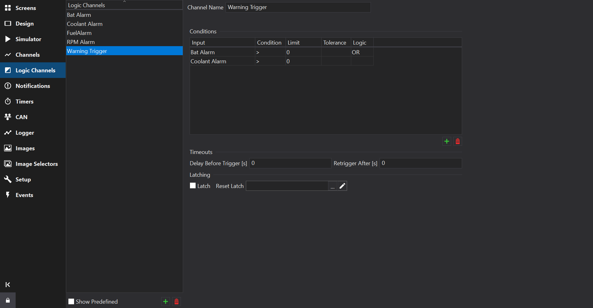 Logic Channels Tab