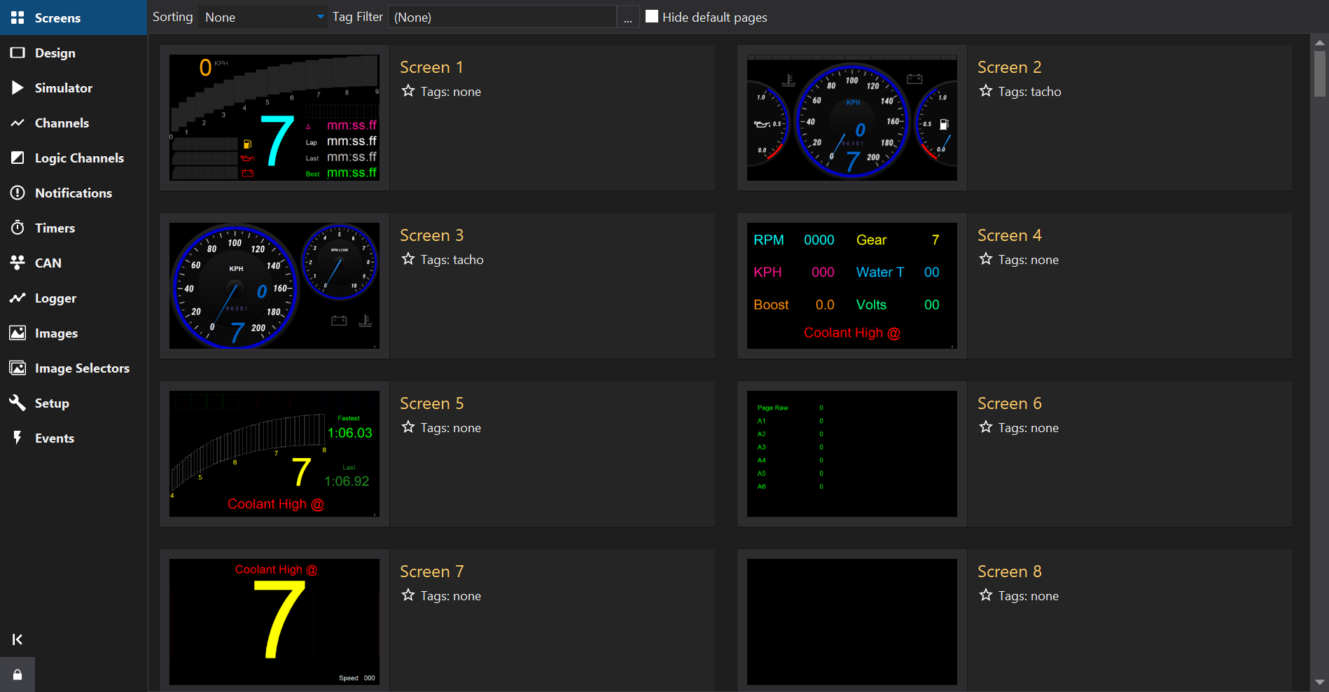 Screens Tab