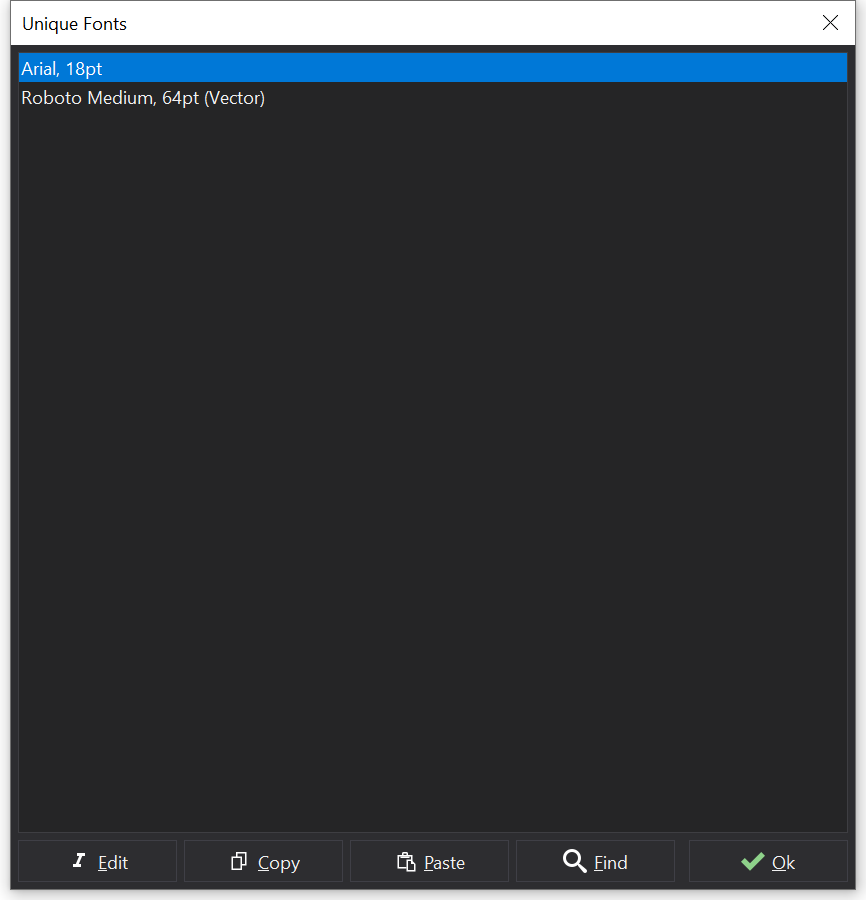Unique Fonts Dialog