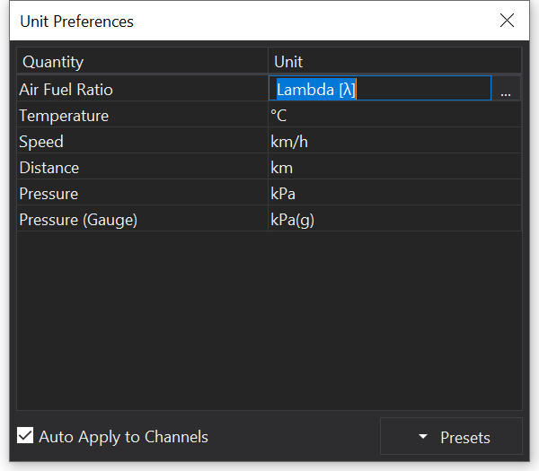Unit Preferences Dialog Unit Preferences Dialog