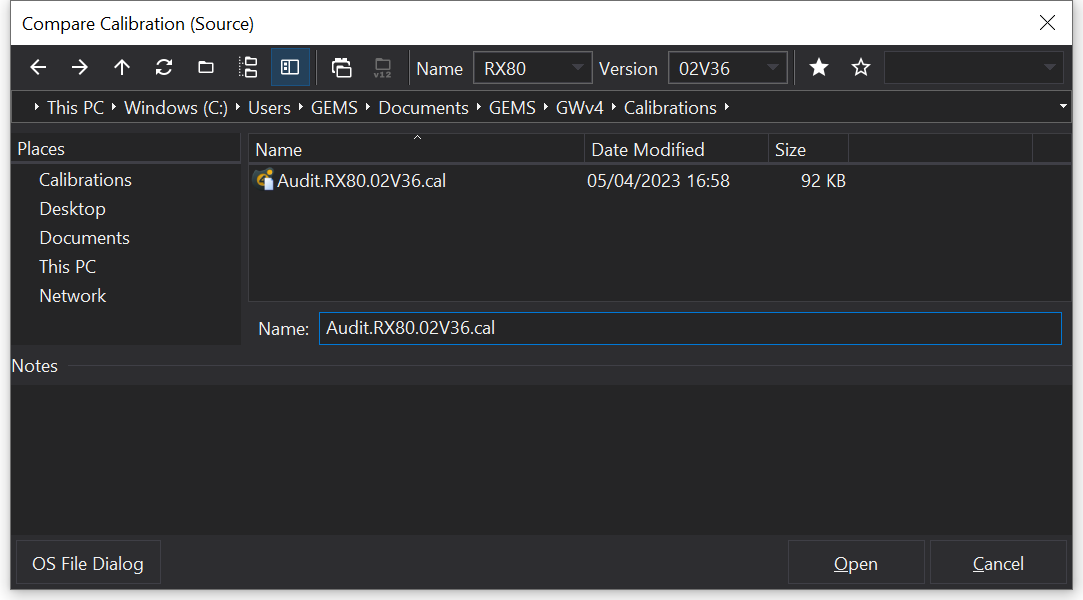 Compare Calibration File