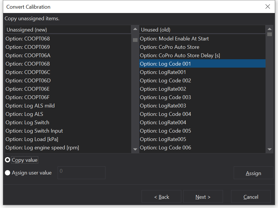 Copy unassigned items