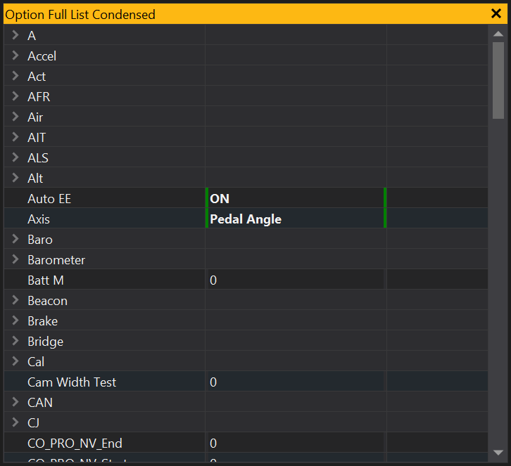 Options List Condensed