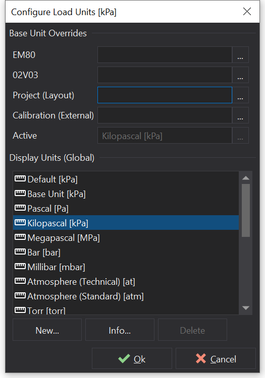 Units Advanced Menu